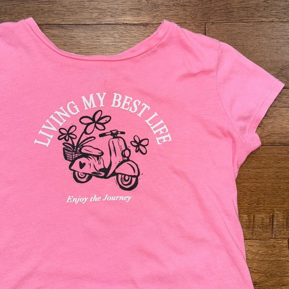 Old Navy Girls Short Sleeve Graphic Shirt Living My Best Life - Size L|G (10-12)